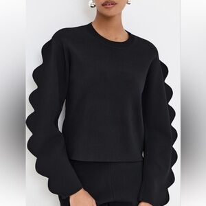 Ulla Johnson Black Scalloped Sleeve Knit Top